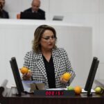 CHP’li Dr. Müzeyyen Şevkin, portakal, limon ve mandalinaları meclis kürsüsüne boşalttı